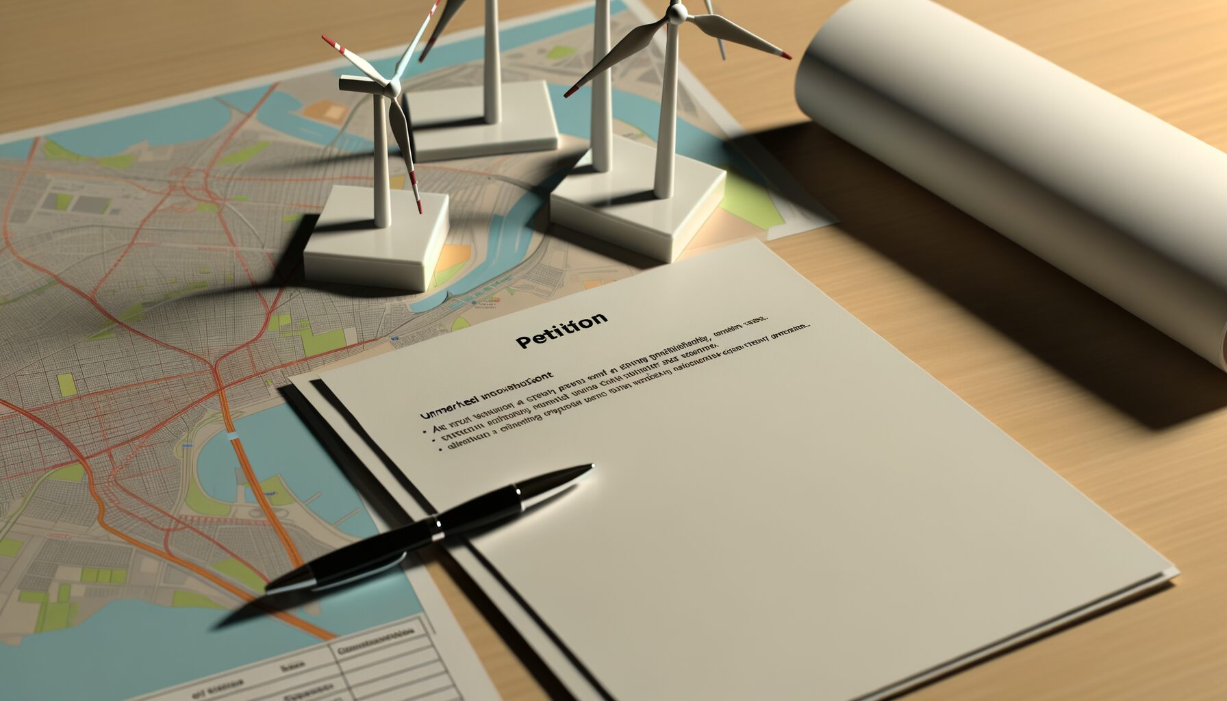 Schreibtisch mit Petitionsdokumenten und Stadtplanungsunterlagen zur politischen Diskussion in Dresden