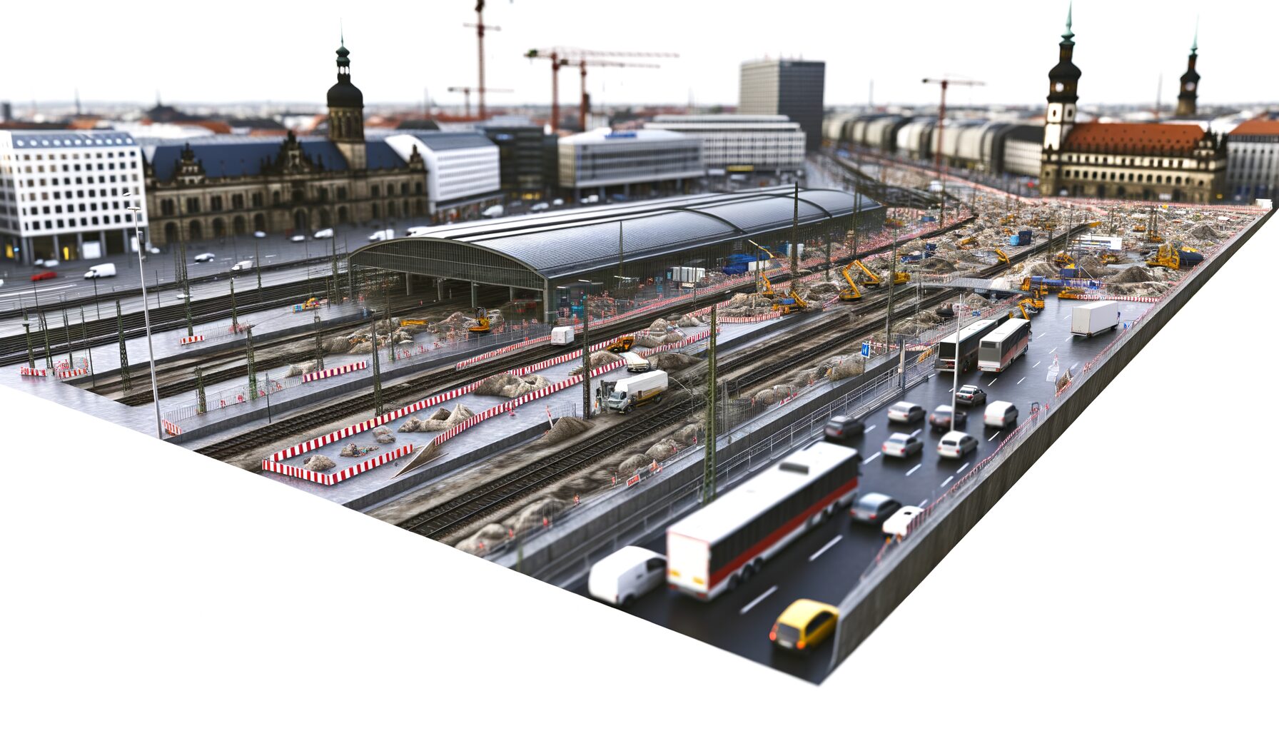 Chaotische Situation am Neustädter Bahnhof mit gesperrtem Haupteingang und Baustellen